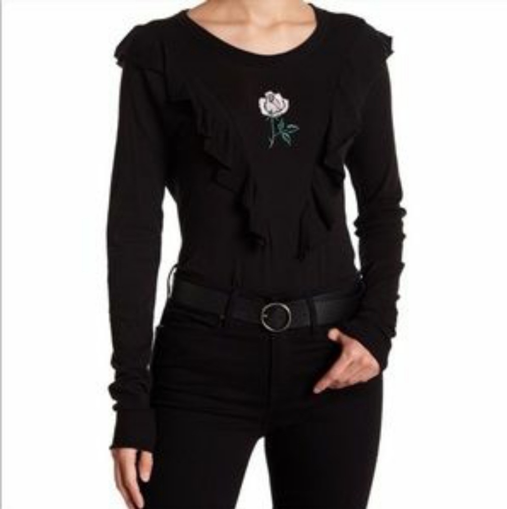 Wildfox Embroidered Tea Rose Top Size Large NWT